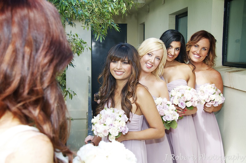 Bridesmaids in soft lilac dresses -wedding photography sydney